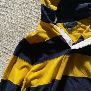 Polo by Ralph Lauren Striped Drawstring Collared Hoodie Green Logo